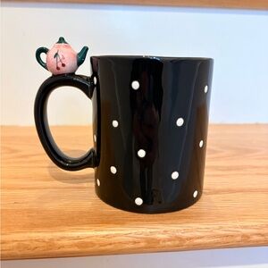 Black Polka Dot Mug with Teapot Accent
